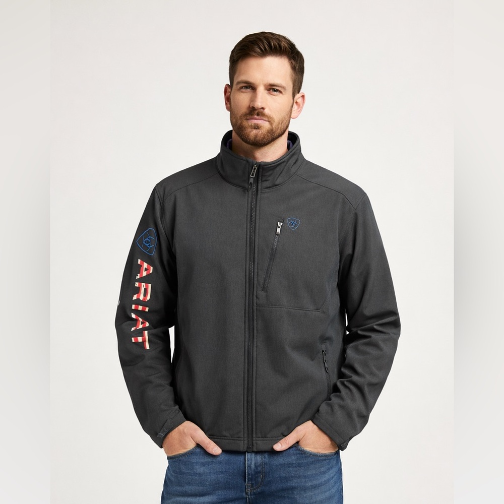 Ariat‎ Men’s Dark Gray Performance Softshell Jacket American Flag Back Size M